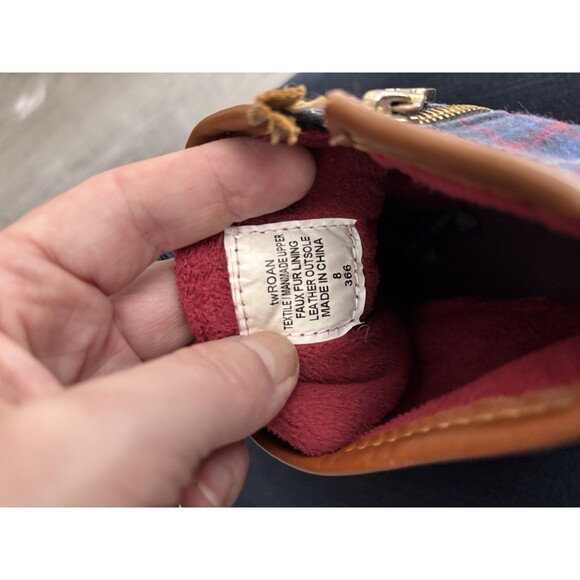 Tommy Hilfiger Tartan Plaid Navy Waterproof Preppy Duck Boots Zip Side Sz 8 - Picture 7 of 9